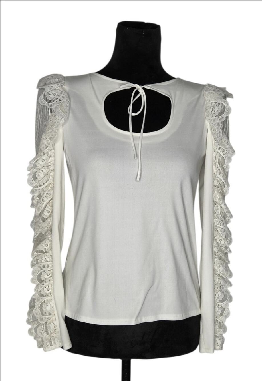 VTG Frederick's Of Hollywood Cascading Lace Sleeve Keyhole Tie Top Size S